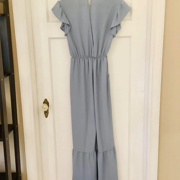 Monteau Woman's Size Small Blue Wide Leg Jumpsuit Ruffle Pant - Picture 10 of 10